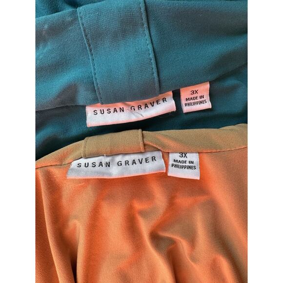 Susan Graver Liquid Knit Beige & Teal Long Sleeve Open Cardigan Sweaters Size 3X - Picture 8 of 9